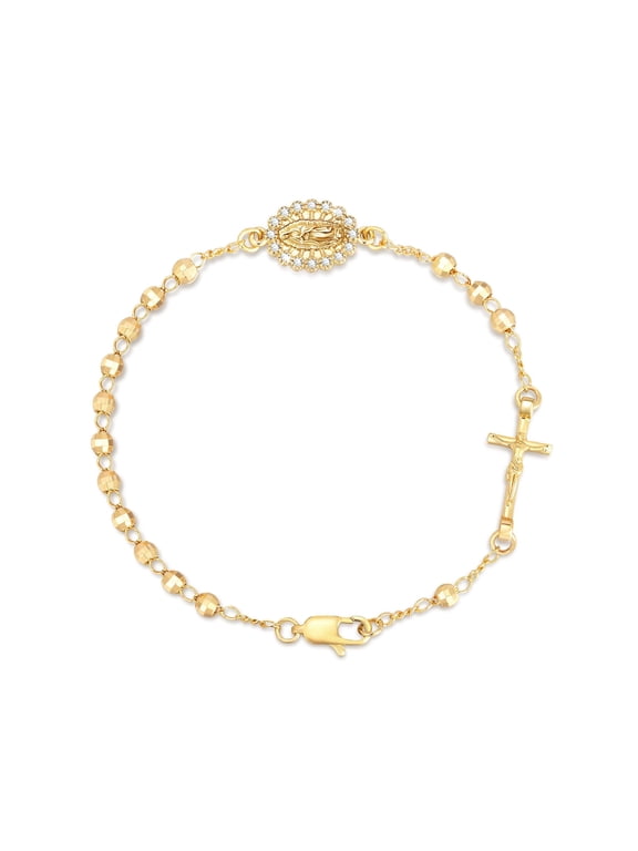 Catholic Bracelet for Women, Virgin Mary Rosary Bracelet with Cross, 14K Gold Plated, Guadalupe