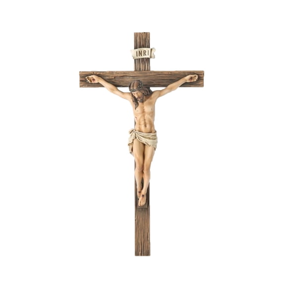 Catholic Crucifix Wall Cross, 10" Handmade Jesus Crucifix - Realistic Hand Painted Religious Home Decor, Renaissance Sculpture for , Chapel, Housewarming Gift
