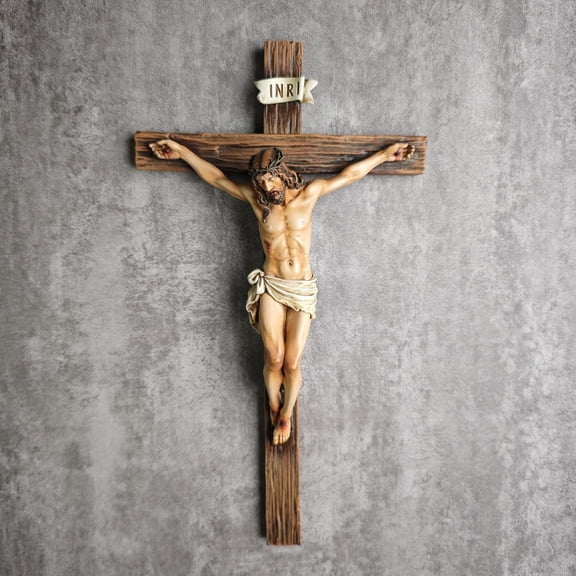 Catholic Crucifix Wall Sculpture With Inri Plaque Inspirational Home And Devotional Decor In Multiple Sizes(1Pcs-24.5X13.8X3.8cm)