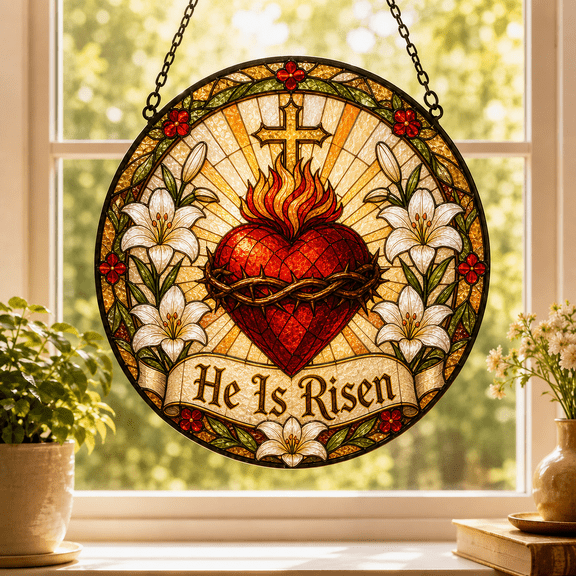 Catholic Easter Gift Sacred Heart Stained Glass Suncatcher Window Hanging
