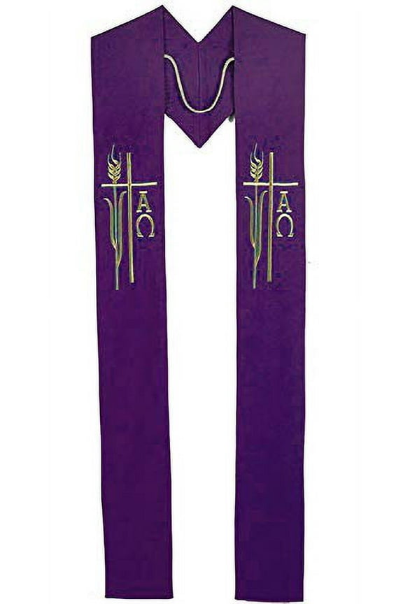 Catholic Factory Outlet Alpha Omega Wheat Priest/Clergy Overlay Stole (Purple)