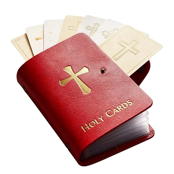 Catholic Genuine Holy Card Holder with 54 Prayer Cards, Faux Leather ...