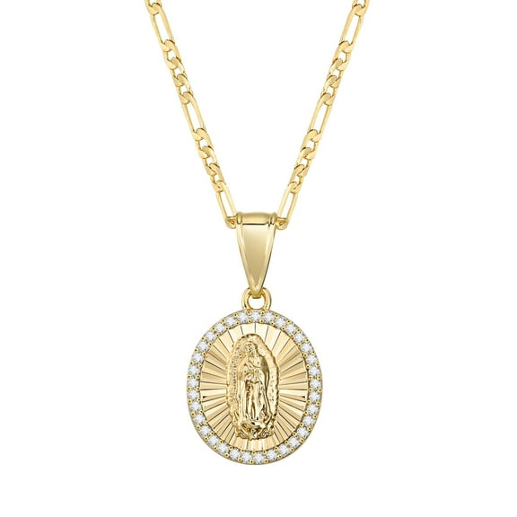 Catholic Gift Virgin Mary Necklace for Women, 14K Gold Plated Guadalupe Pendant Necklace Mother Mary, Cubic Zirconia Virgen de Guadalupe Charm Lady of Guadalupe Womens Jewelry Gift, 18 IN Chain