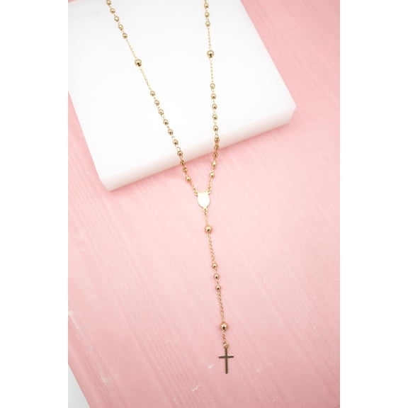 Catholic Gold Bead Rosary With Crucifix And Virgin Mary Charm (F32)