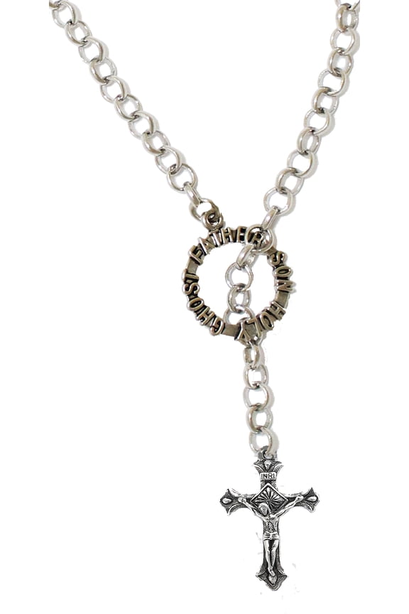 Catholic, Holy Crucifix, Through Father, Son, Holy Ghost, Circle On Adjustable Rollo Chain Necklace, What A Great Gift For Yourself, Or Someone Special, Fits Everyone! Hypoallergenic, No Nickel, Lead