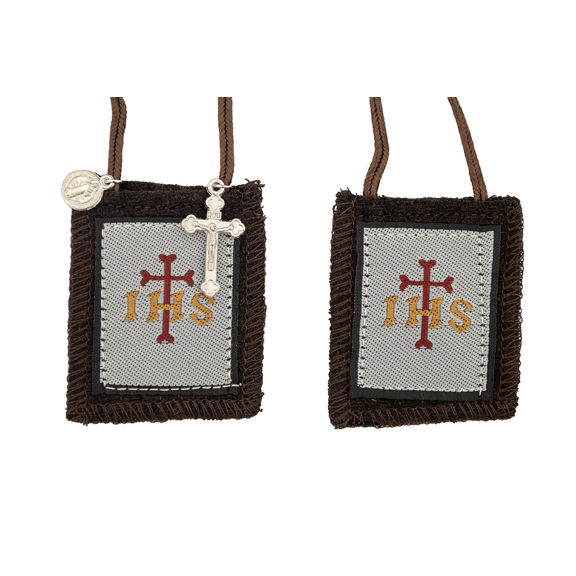 Catholic Holy Figure Saint Scapular (IHS Brown)