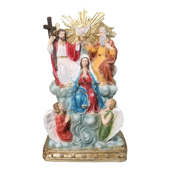 Catholic Holy Trinity Father Son and Holy Spirit with Mary and Angels Figurine