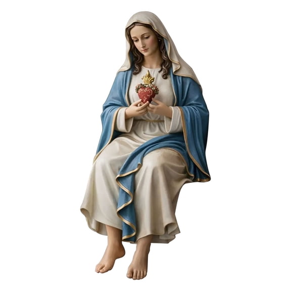 Catholic Immaculate Heart of Mary Figure, 5" H Blessed Holy Mother Virgin Mary Statue for Home, Religious Gifts to Mom，Devout Home Decor Classical Renaissance Sculpture Handpainted by MINzYI