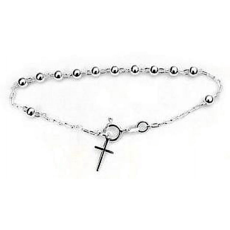 Ankle Bracelet Rosary Cross Beads Anklet 925 Sterling Silver Adjustable  8-11.5 - HarlemBling