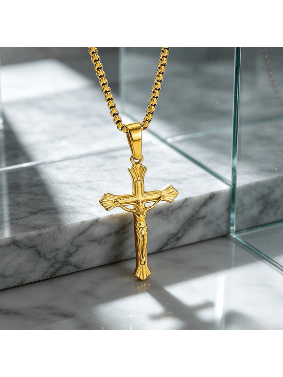 Catholic Jesus Christ Crucifix Cross Pendant Necklace For Men Women Crafted In 14K Gold Filled, Meaningful Religious Prayer Inspired Jewelry