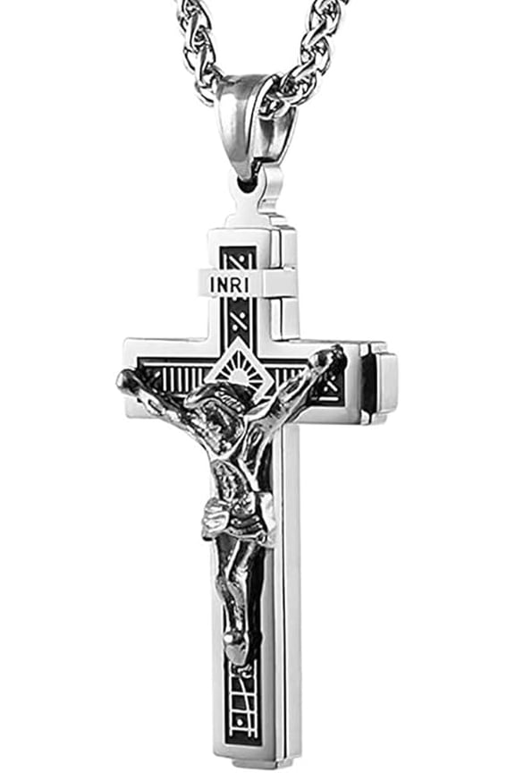 Catholic Jesus Christ on INRI Cross Crucifix Gold Silver Tone stainless steel Pendant Necklace 22+2 Chain