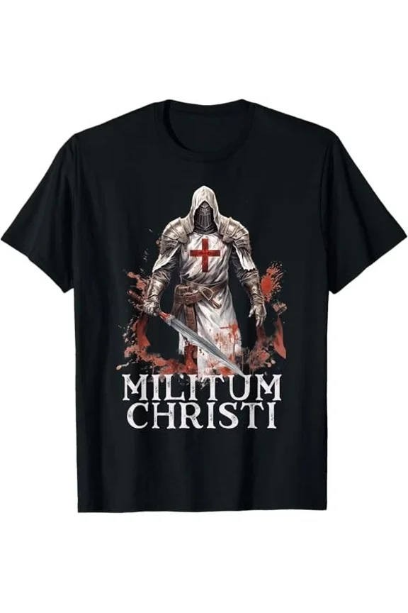 Catholic Knight Cross Retro Modern Faith Symbol Art Unisex T-Shirt, up to size 5XL