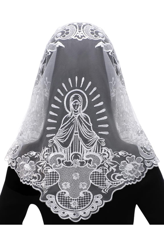 Catholic Lace Mantilla Veil - Marian Apparitions Embroidery Spanish Church Mass Scarf Chapel Prayer Christian Veil