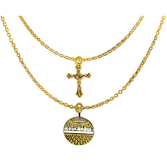 Catholic, Last Supper, Crucifix, Jewelry, 14KT Gold Finish On Adjustable Double Chain Necklace. Detail Is A Lot More On Last Supper,Unable To Capture It With A Photograph,Hypoallergenic,No Nickel,Lead