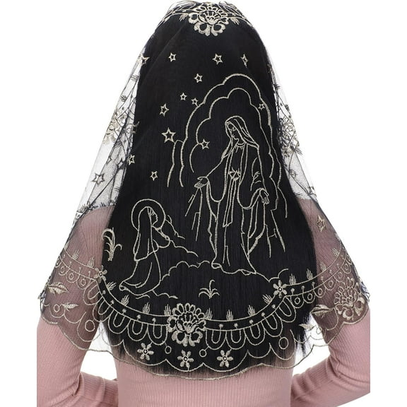 Catholic Mantilla Chapel Veil - Spanish Church Mass Veil D Shape Our Lady Embroidery Lace Head Covering for Women