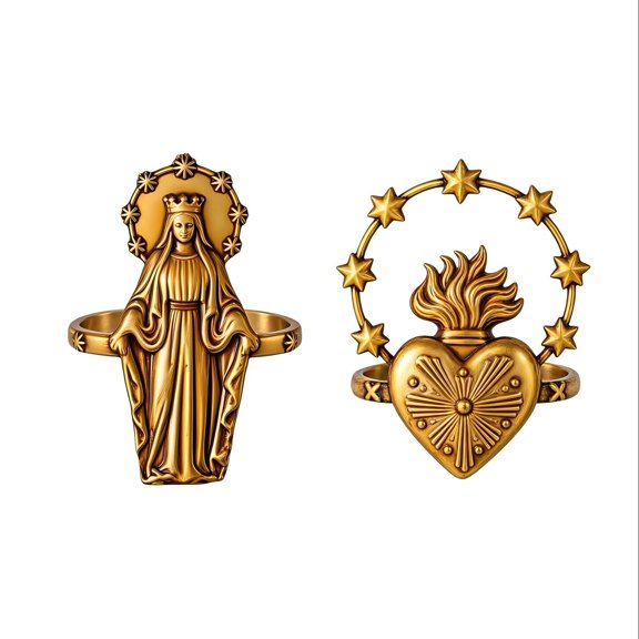 Catholic Napkin Rings, Religious Tabletop Decor for Dining Table Kitchen and Home Decor, 2Pcs Vintage Antique Metal Virgin Mary Sacred Heart Napkin Holders