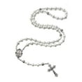 Catholic Pearl Beads Rosary for Women, Simulated White Pearl Beads