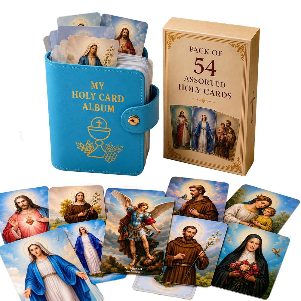 Catholic Prayer Card Set with Genuine Leather Holder,54 Catholic Prayer ...