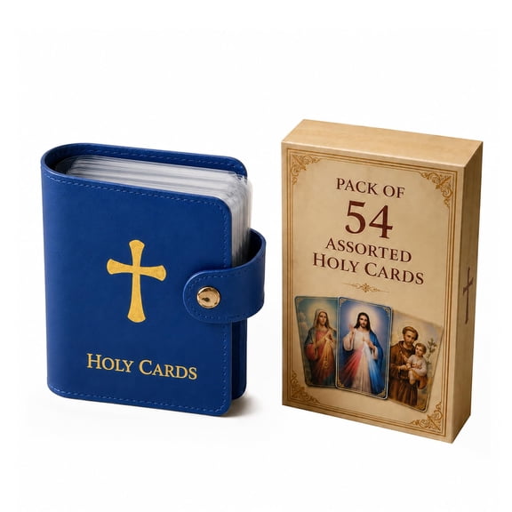 Catholic Prayer Card Set with Genuine Leather Holder,54 Catholic Prayer Cards with Pocket Holy Card Organizer,Snap Closure Devotional Card Case for Mass,Daily Prayer & Religious Gifts (Red)
