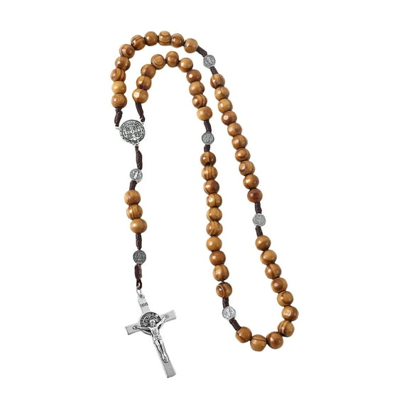 Catholic Prayer Wood Beads Rosary Necklace with Pardon Crucifix Medals Religious Accessories for Communion and Baptisms