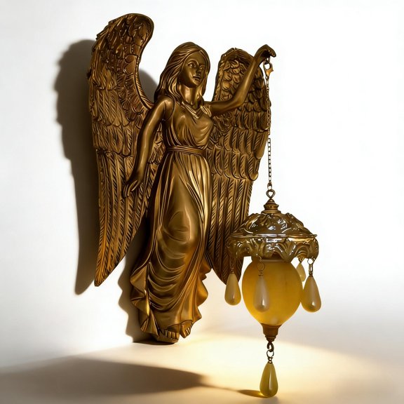 Catholic Retro Art Wall Lamp - Vintage Style Wall Sconce with Frosted Crystal, Battery Operated Magical Wall Lamp for Bedroom, Bathroom, Living Room, Fantasy-Themed Decorative Lighting (E)