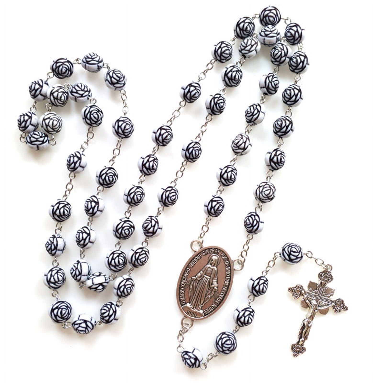 Catholic Rosary Rose Shaped Acrylic Beads Necklace with Holy Medal