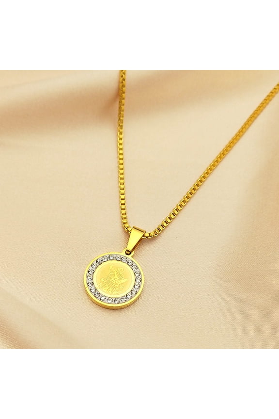 Catholic Saint Benedict 14K Yellow Gold Pendant Necklace for Women Men Gold Silver Color Rhinestone San Benito Chain Jewelry