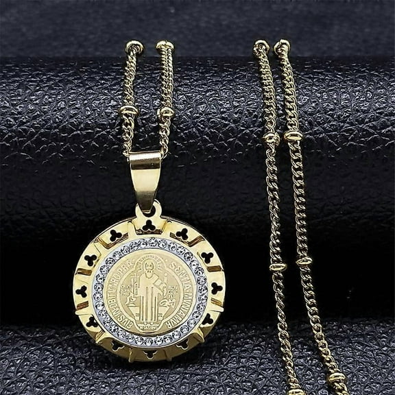 Catholic Saint Benedict Medal Pendant Necklace Stainless Steel San Benito Necklaces Religious Jewelry Colar Feminino N8085s02