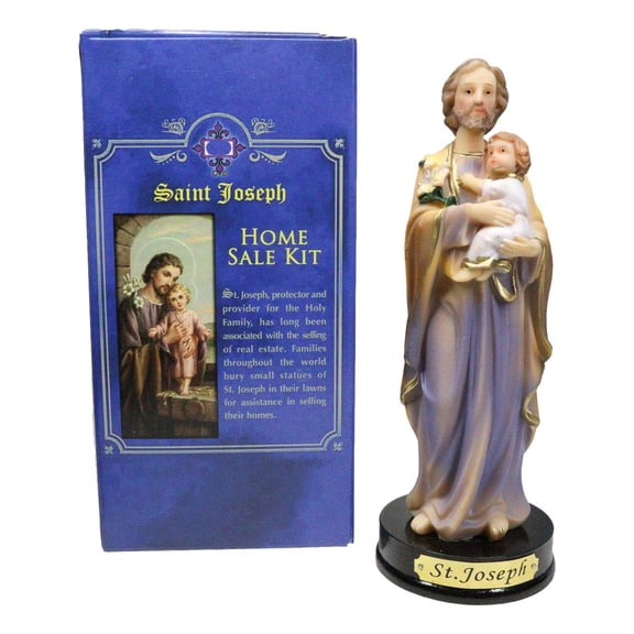 Catholic Saint Joseph With Baby Jesus Figurine Home Seller Kit With Prayer Card