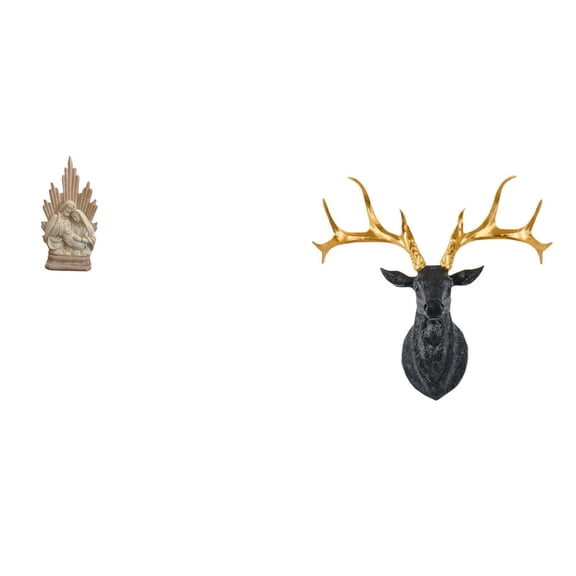 Catholic Statue Deer Head Sculpture Resin Artwork for Home Office Table Family Living Room Decor