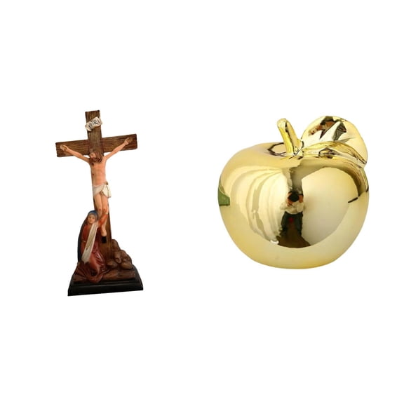 Catholic Statue Mother Mary Figurine Jesus Cross Ceramic Sculpture Unique Ornament for Home Office Table