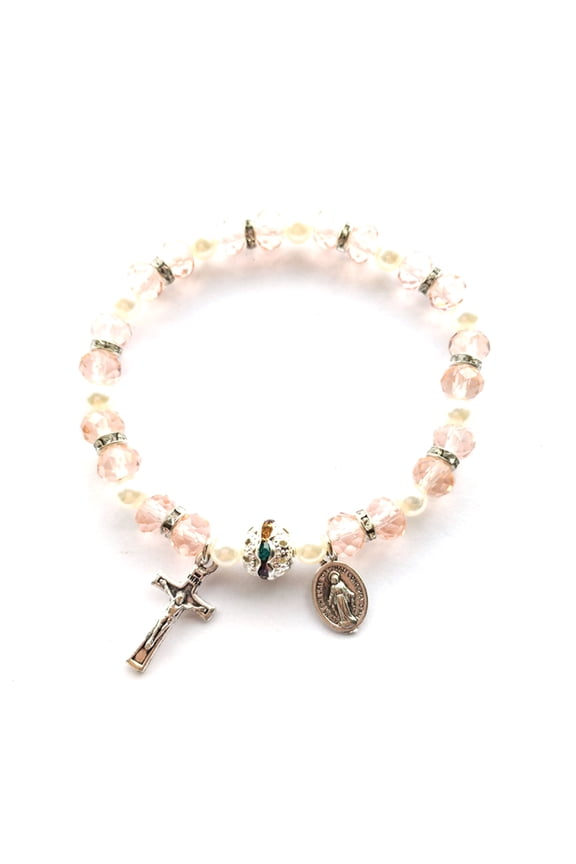Catholic Strand Bracelet Women for Cross Beaded Stretch Rosary Bracelet
