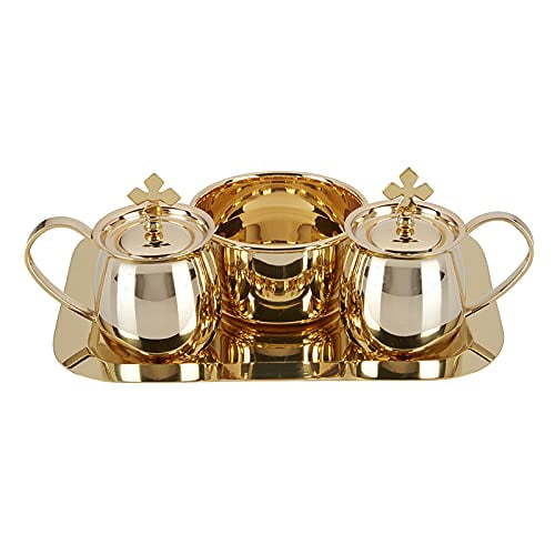 Catholic Sudbury Brass Cruet Set with Tray and Bowl, 5 Ounce