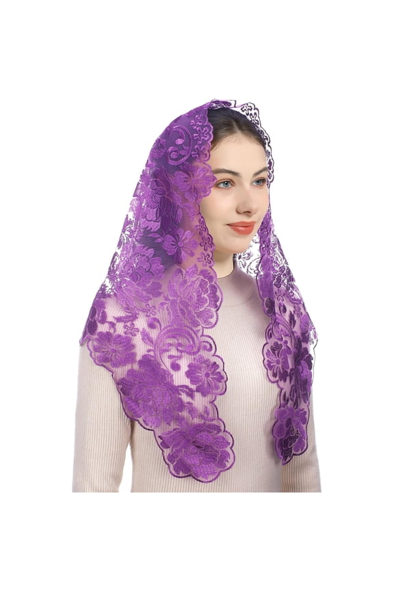 Catholic Veils for Women Mass, Triangle Floral Chapel Veil Lace Mantilla Church Prayer Shawl Head Coverings with Clip