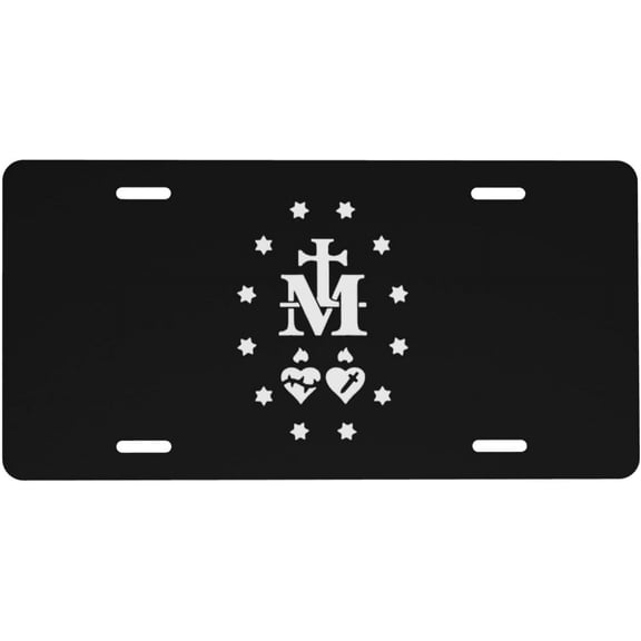 Catholic Virgin Mary Sacred Heart Car Front License Plate Decoration Vanity Label 6x12 Inch Front and Rear License Plates Black