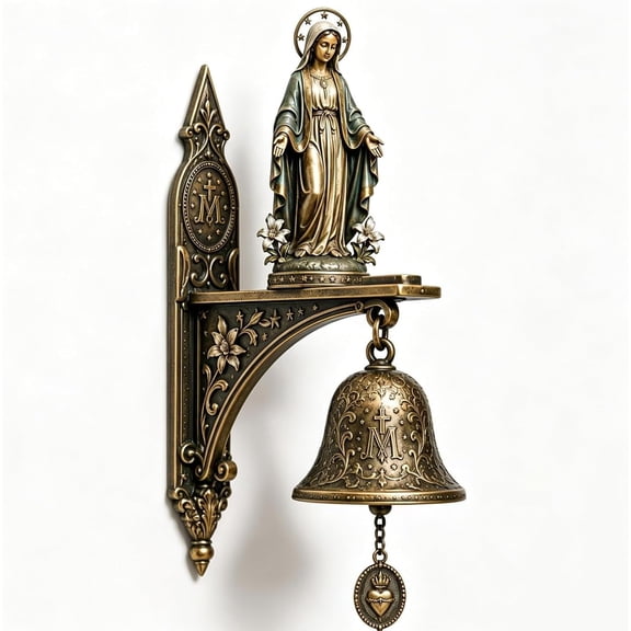 Catholic Wall Bell Our Lady of Grace for Home Altar, Bronze Medal Prayer Bell Brown