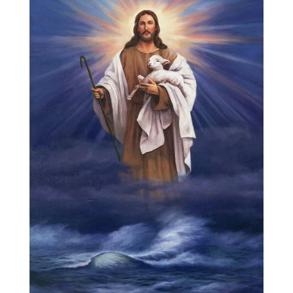 Catholic print picture - CHRIST OVER WATER LAMB - 8" x 10" ready to be framed