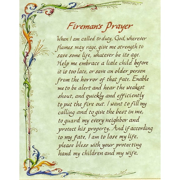 Catholic print picture - Fireman's Prayer - 8" x 10" ready to be framed