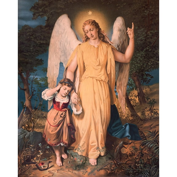 Catholic print picture - GUARDIAN ANGEL SH - 8" x 10" ready to be framed