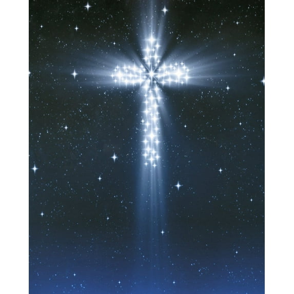 Catholic print picture - Glowing Cross in Stars R - 8" x 10" ready to be framed
