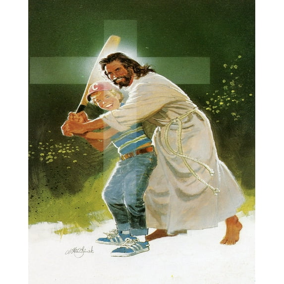 Catholic print picture - JESUS BASEBALL - 8" x 10" ready to be framed