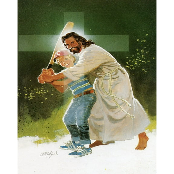 Catholic print picture - JESUS BASEBALL - 8" x 10" ready to be framed