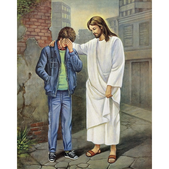 Catholic print picture - JESUS W TEEN BOY - 8" x 10" ready to be framed