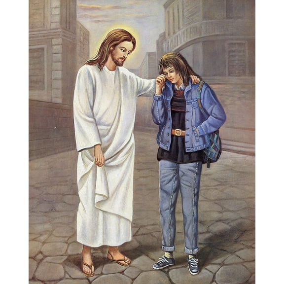 Catholic print picture - JESUS WITH TEEN GIRL - 8" x 10" ready to be framed