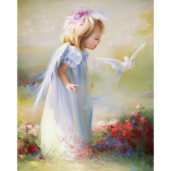 Catholic print picture - LITTLE GIRL W DOVE - 8" x 10" ready to be framed