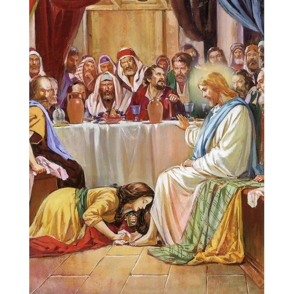 Catholic print picture - MARY WASHES JESUS FEET P - 8" x 10" ready to be framed