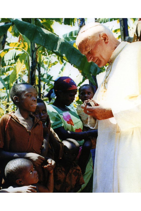 Catholic print picture - Pope John Paul II w Children - 8" x 10" ready to be framed
