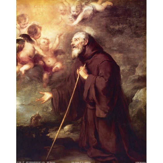 Catholic print picture - VISION OF ST. FRANCIS - 8" x 10" ready to be framed