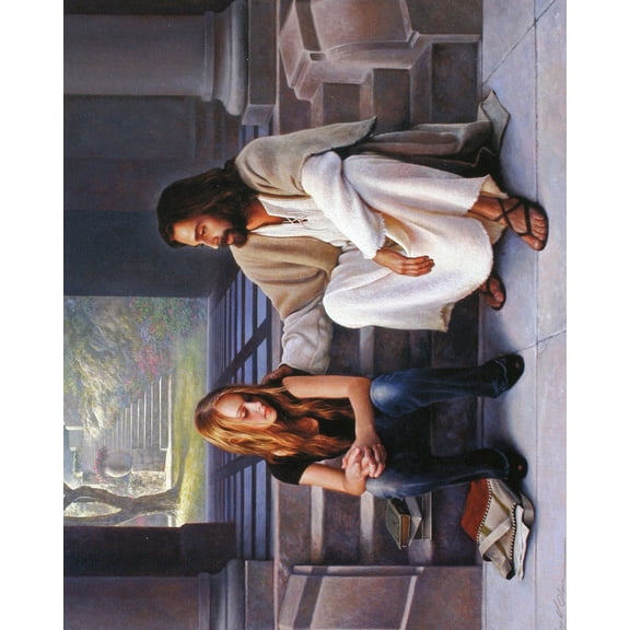 Catholic print picture - jesus w teen - 8" x 10" ready to be framed