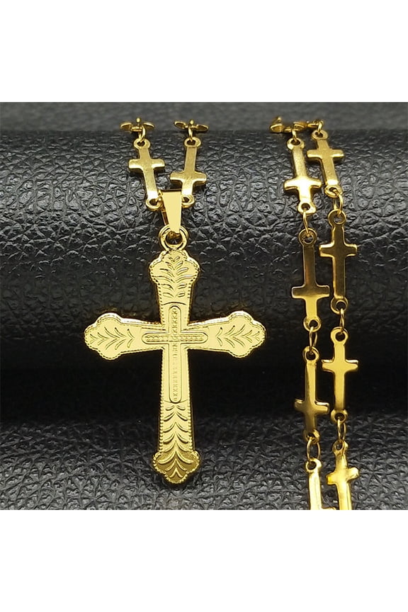 Catholicism Holy Cross Pendant Necklace for Women Men 14K Yellow Gold Classic Religon Charm Chain Necklaces Jewelry